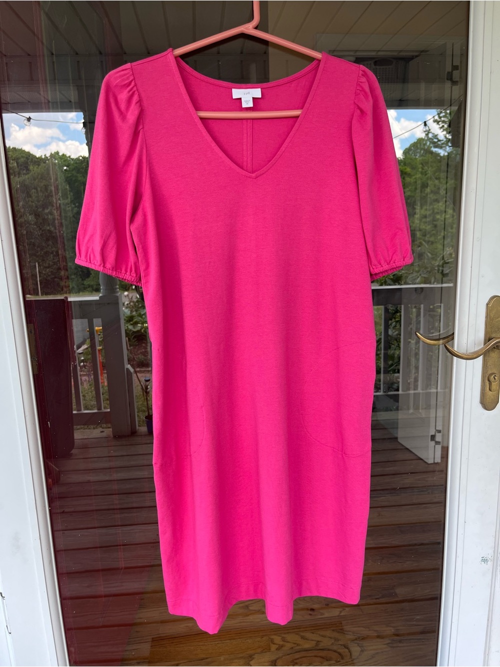 J.Jill Hot Pink Tencel Modal Blend V-Neck Shift Dress Pockets XS b3